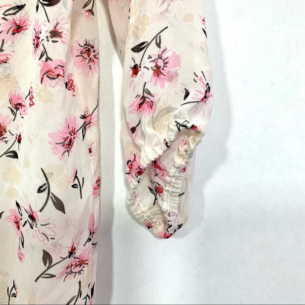 Rue 21 Women's Cream Pink Floral Lace Elbow Sleeve Sheer Blouse - NWT - Picture 6 of 8